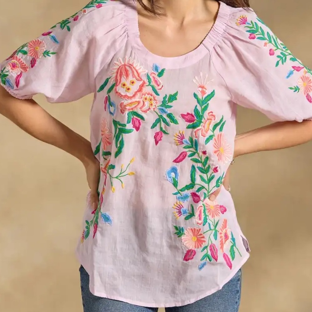 Sundance Vallejo Orchid Purple Lavender Embroidered Floral Tunic Top NWT NEW XL